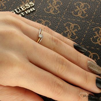 Pierścionek złoty DIAMENT żółte i białe złoto, jeden diament cer.988312    H SI1.jpg